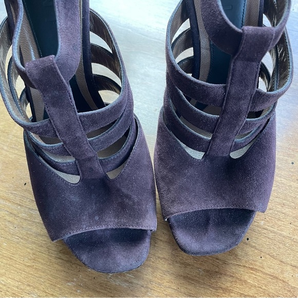 Marni Strappy Suede Purple Brown Platform Heels Peep Toe T-Strap size 40/US 10 - Picture 5 of 16
